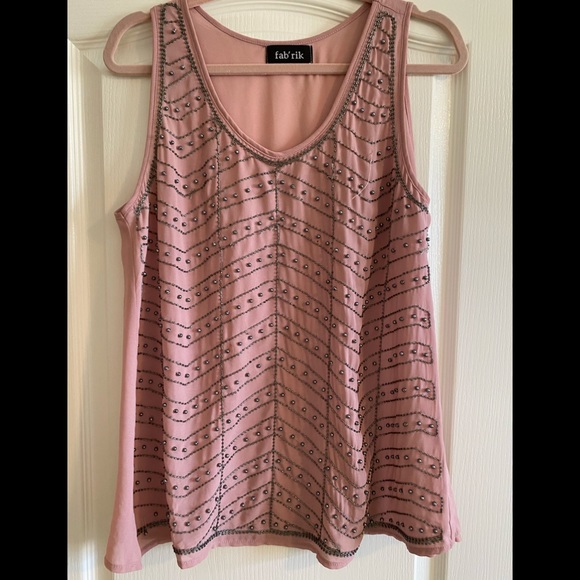 Fab’rik Women’s Mauve / Pink Embellished Beaded Sleeveless Tank Top Size Large - Picture 9 of 9